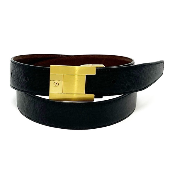 St Dupont Other - S.T. Dupont Paris Men’s Reversible Black Brown Leather Belt Size 33 Gold Buckle